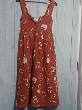 Madewell Caroline Z Hurley Rust Orange Print Midi Dress White Abstract Print XXS
